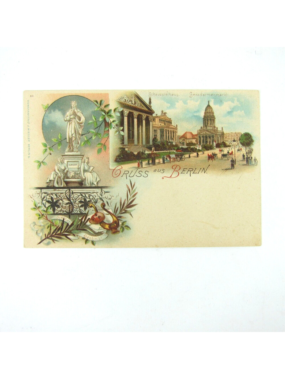 Postcard Berlin Germany Schiller Monument Gendarmenmarkt Playhouse Antique RARE